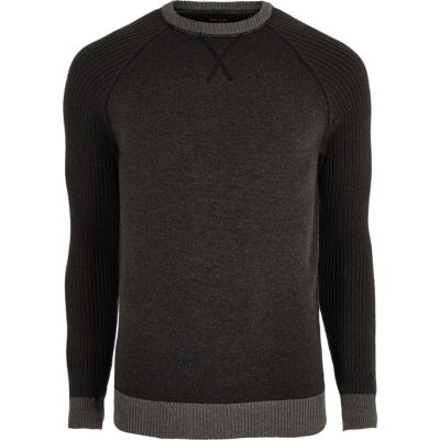 Dark grey knit raglan sleeve jumper